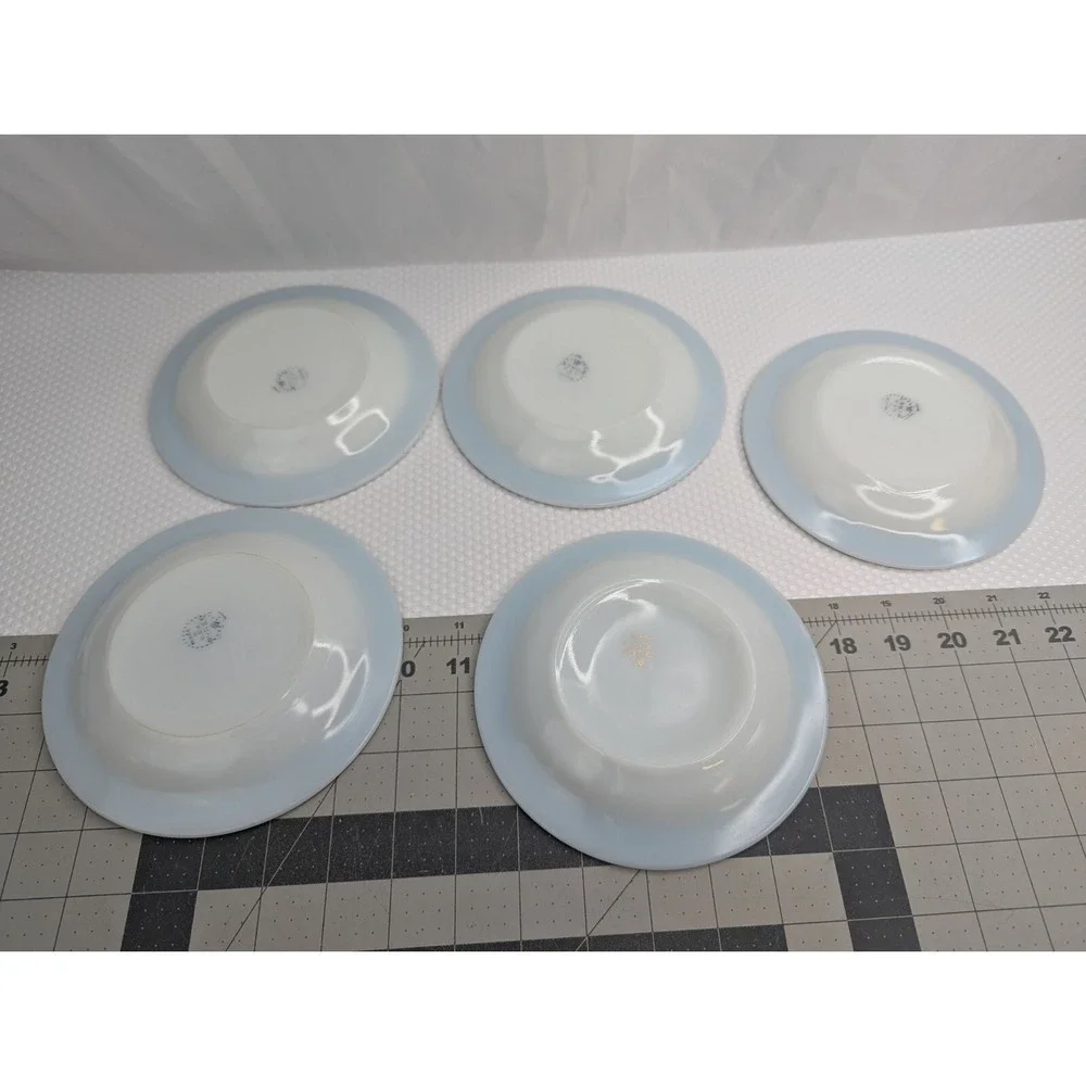 Pyrex Teal Blue Gold Stripe Plate Saucer 6.25 Inch Lot‎ of 5